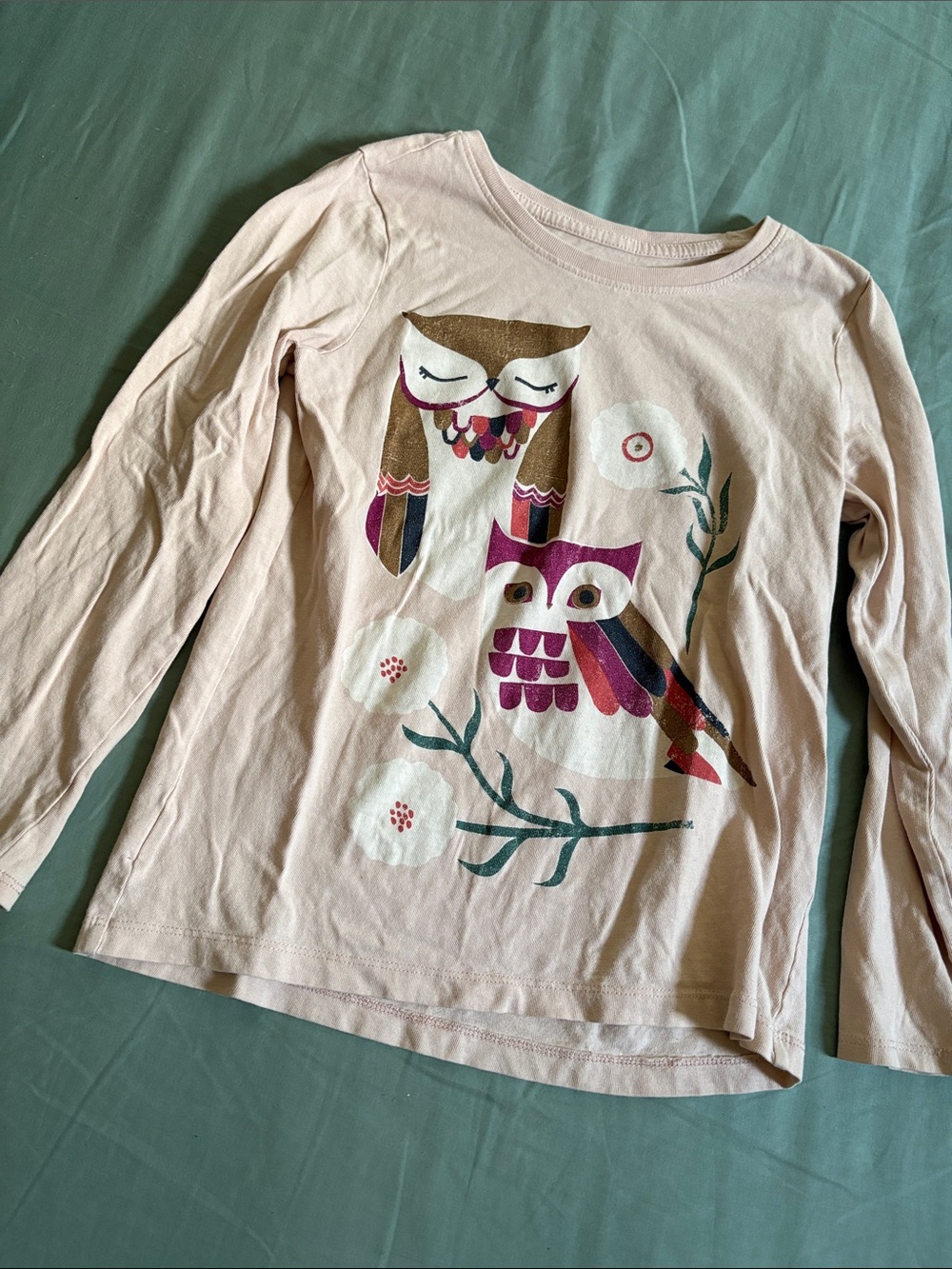 Tea Collection Pink Long Sleeve Tee with Owl Graphic
